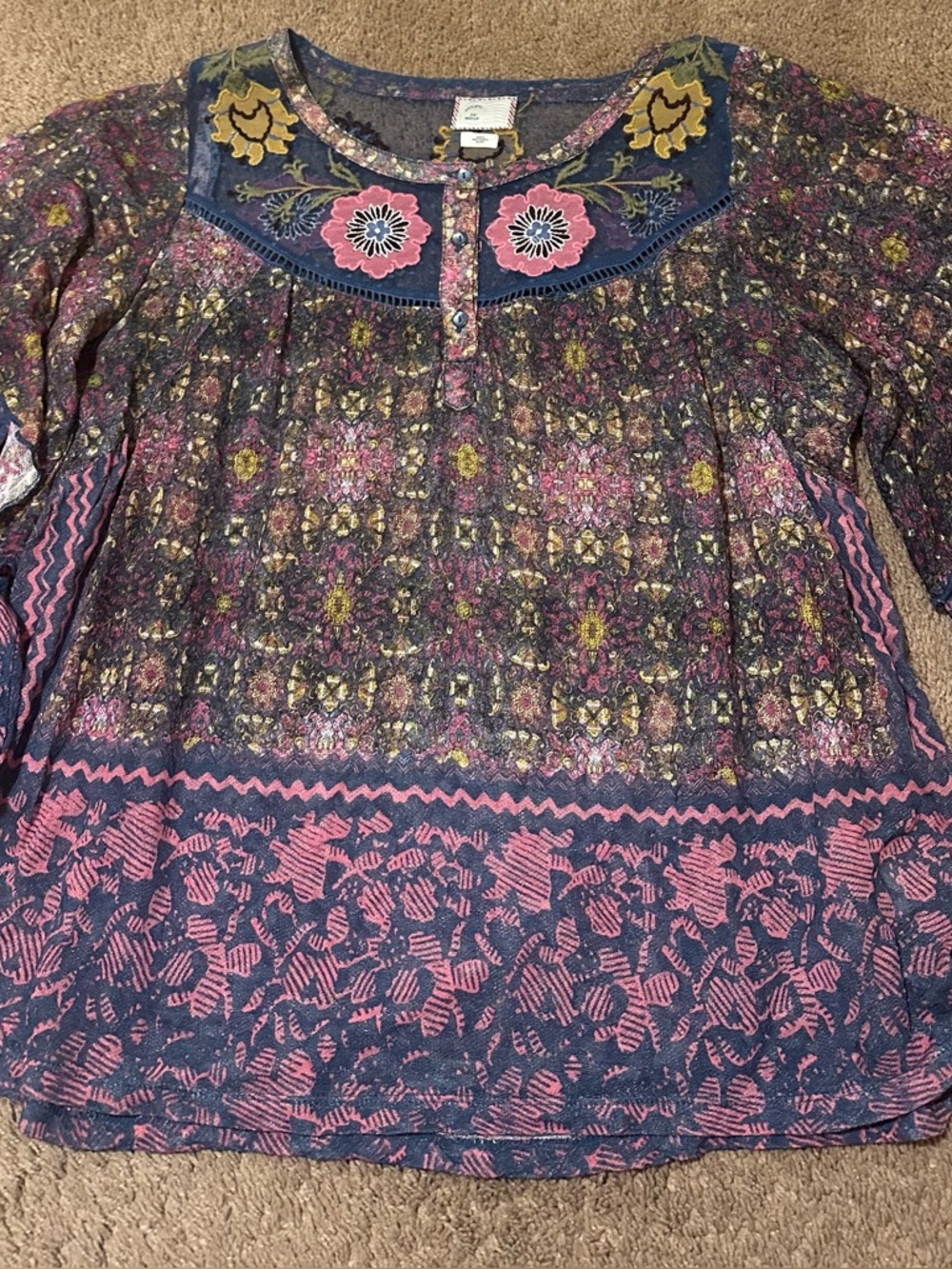 Anthropology Postmark Ciutadella Embroidered Peasant Boho Top Size M Tiered